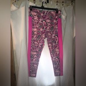 Rise Paisley Pink High Waist 7/8 Length Medium Impact Fitness Tights Size XL